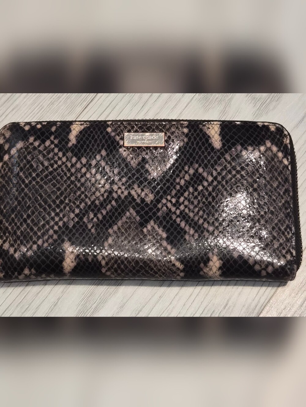 kate spade Black and Cream Snake-Print Wallet